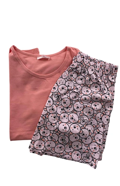 Kadın Battal Panda Desenli Kısa Kollu Şortlu Pijama Takım - 5493 - STLLA PNK