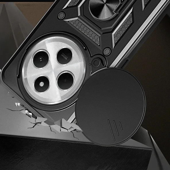 Xiaomi Redmi 14C 4G Kılıf Magnetik Standlı Kamera Korumalı Zore Sürgülü Vega Kapak - 2