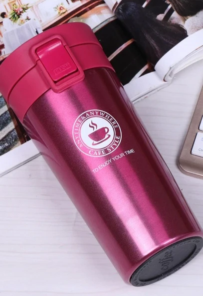 Pembe Mug Termos 12 Saate Kadar Sıcak Soğuk Tutma Filtreli Çift Katmanlı SUS 304 380ml - 5
