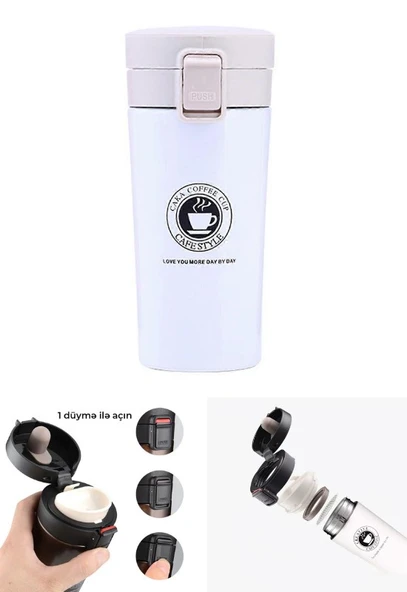 2 Adet Siyah Beyaz İnox Mug Termos 12 Saate Kadar Sıcak Soğuk Tutma Filtreli Çift Katmanlı 380ml - 3