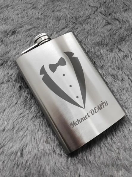 Kişiye Özel Smokin Damat Temalı 9 Oz Çelik Cep Matarası 266 Ml Sevgiliye Hediye - 5