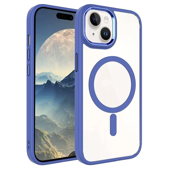 Apple iPhone 15 Plus Kılıf Wireless Şarj Özellikli Zore Krom M-safe Silikon Kapak
