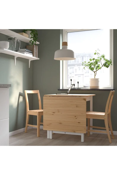 Mutfak Masası Takımı, Açık Kahverengi-Beyaz, 2 Sandalyeli, Katlanabilir - 2