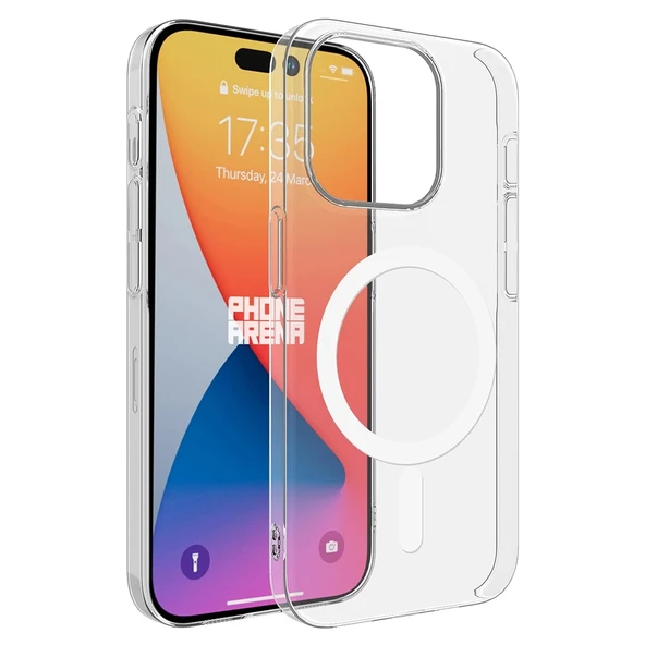 Apple iPhone 15 Pro Kılıf Zore M-safe Şarj Özellikli Şeffaf Tek Kamera Çerçeveli Porto Kapak ürün görseli