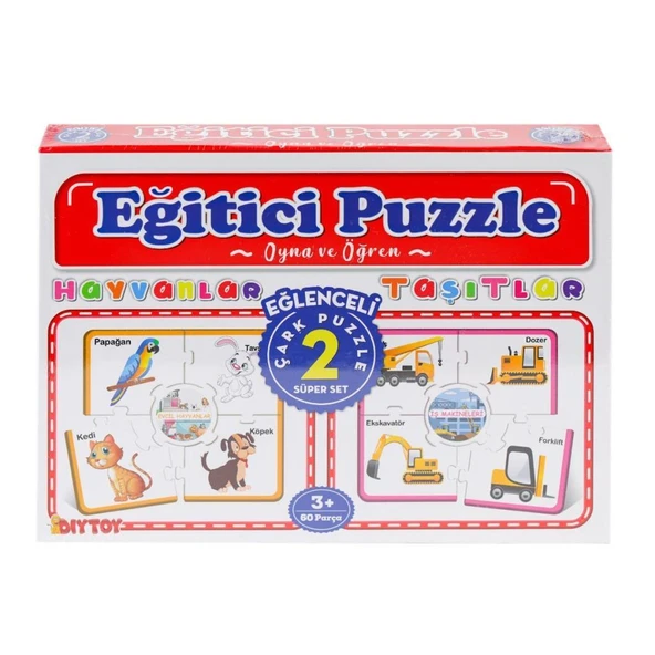 Nessiworld 7196 Çark Puzzle Hayvanlar Taşıtlar 60 Parça -Dıytoy - 1