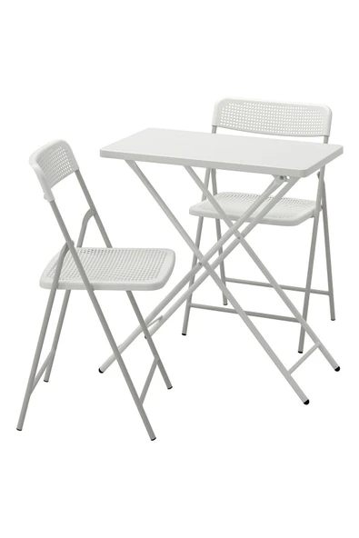 Torparö Katlanabilir Masa Ve Sandalye Seti, Beyaz 70x42 Cm, Mindersiz, 2 Sandalyeli