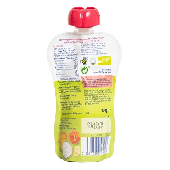 Nessiworld Hipp Organik Mangolu Yoğurtlu Muzlu Şeftali Püresi 100 Gr - 2