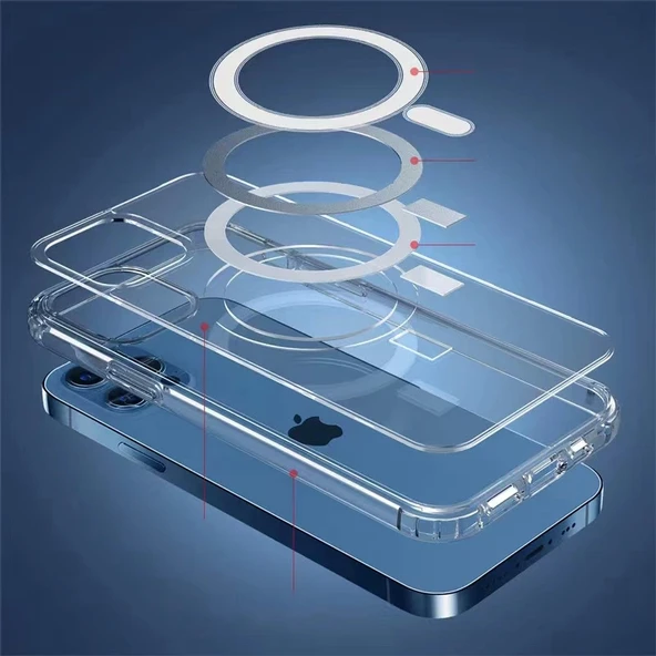 Apple iPhone 14 Pro Kılıf M-safe Şarj Özellikli Şeffaf Sert PC Zore Embos Kapak - 5