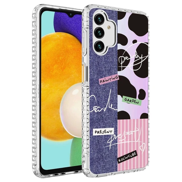Galaxy A04S Kılıf Airbag Kenarlı Renkli Desenli Silikon Zore Elegans Kapak - 1
