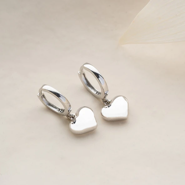 Vaoov 925 Ayar Gümüş Bombeli Kalp Küpe - Resim 4