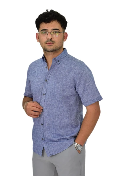 Erkek Pamuklu Yazlık Kısa Kol Gömlek 9664 BGL-ST04595 - Resim 6