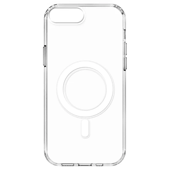 Apple iPhone 8 Plus Kılıf M-safe Şarj Özellikli Şeffaf Sert PC Zore Embos Kapak
