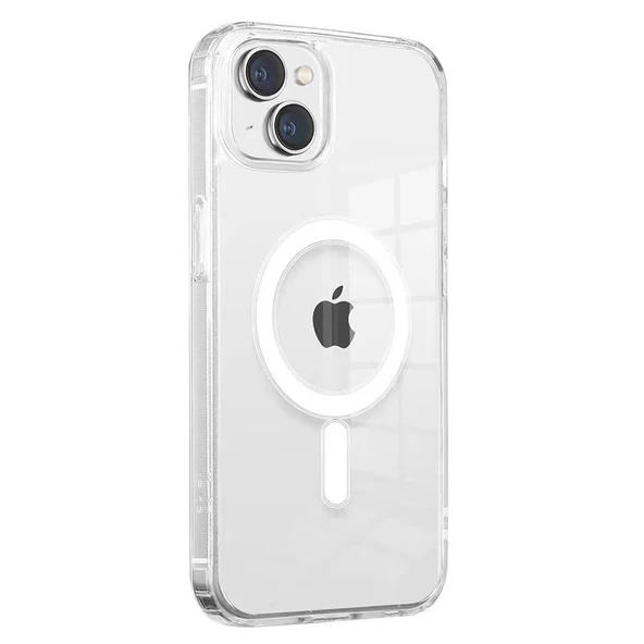 Apple iPhone 14 Kılıf M-safe Şarj Özellikli Şeffaf Sert PC Zore Embos Kapak
