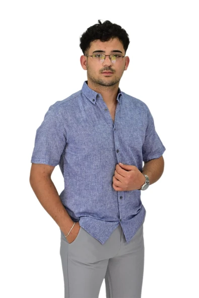 Erkek Pamuklu Yazlık Kısa Kol Gömlek 9664 BGL-ST04595 - Resim 9