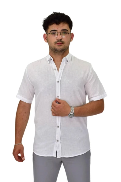 Erkek Pamuklu Yazlık Kısa Kol Gömlek 9664 BGL-ST04595 - Resim 4