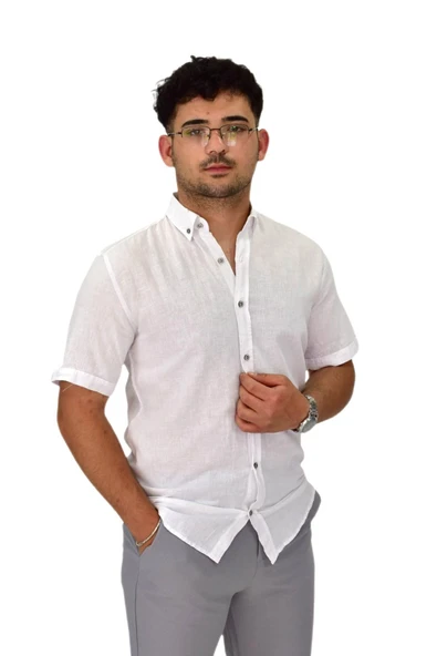 Erkek Pamuklu Yazlık Kısa Kol Gömlek 9664 BGL-ST04595 - Resim 10