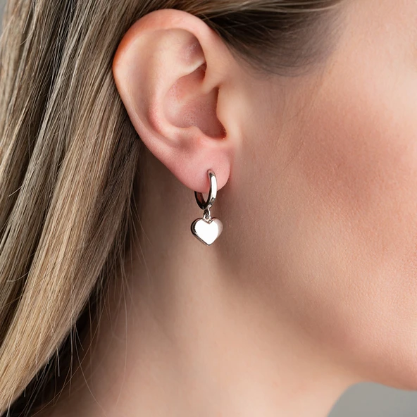 Vaoov 925 Ayar Gümüş Bombeli Kalp Küpe - Resim 3