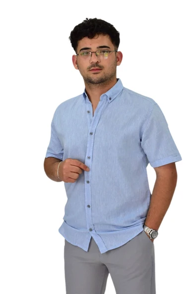 Erkek Pamuklu Yazlık Kısa Kol Gömlek 9664 BGL-ST04595 - Resim 5