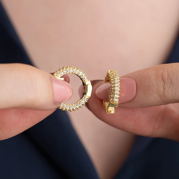 Vaoov 925 Ayar Gümüş Taşlı Bombeli Halka Küpe - Resim 3