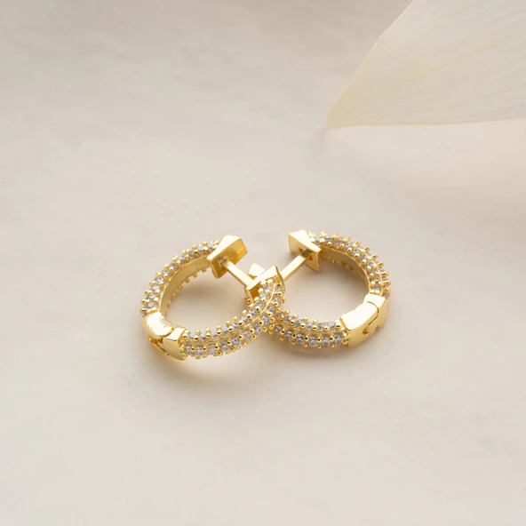 Vaoov 925 Ayar Gümüş Taşlı Bombeli Halka Küpe ürün görseli