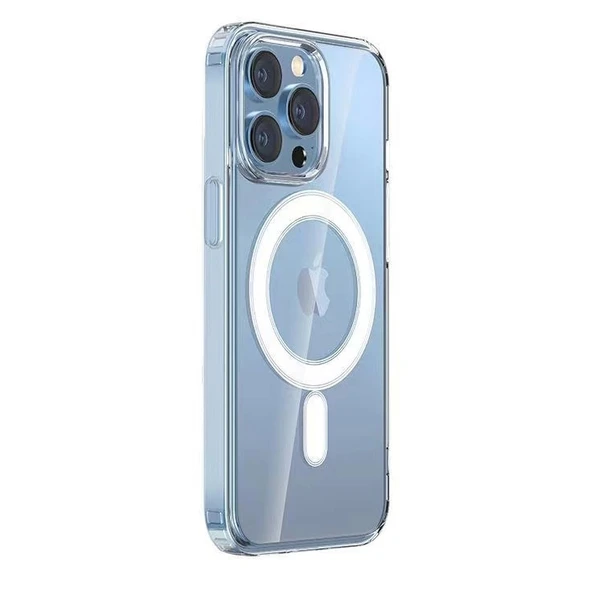 Apple iPhone 14 Pro Max Kılıf M-safe Şarj Özellikli Şeffaf Sert PC Zore Embos Kapak