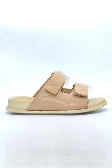 Unisex Ten Hakiki Deri Çift Cırt Günlük Terlik