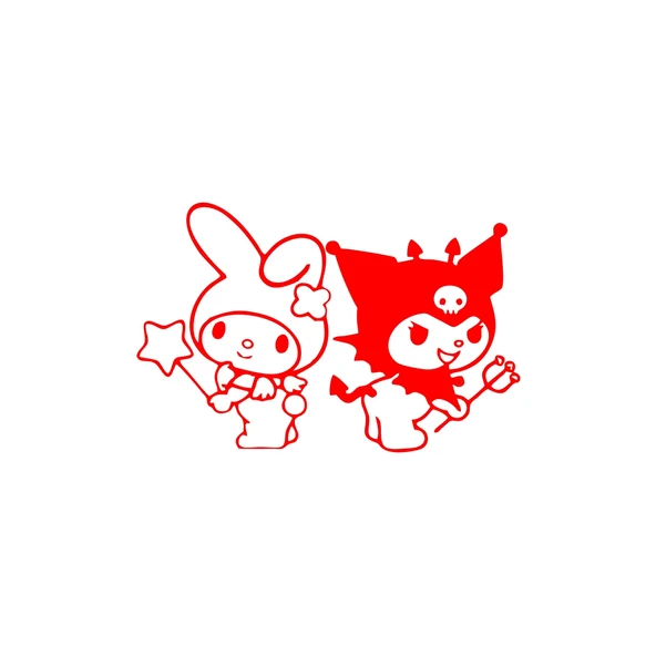 Kuromi&My Melody Araba Sticker 17x17 Cm Kırmızı