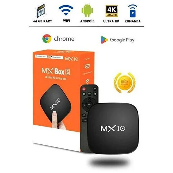 Castu MX10-1GB MX BoxS Android TV Box Chromecast. Android 13 1 Gb Ram 8Gb Bellek WİFi 2.4-5G - 2