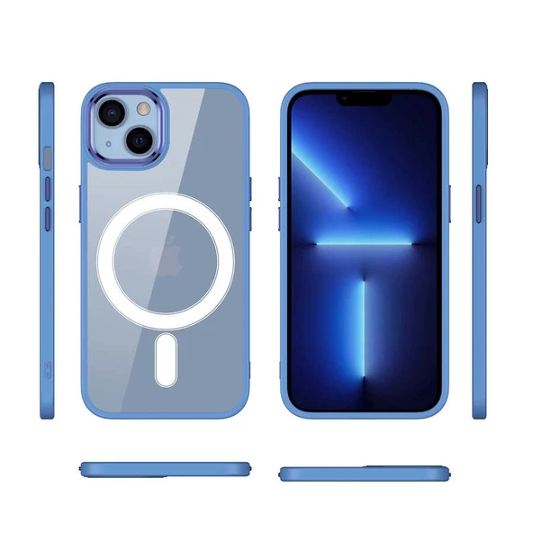 Apple iPhone 13 Kılıf Wireless Şarj Özellikli Zore Krom M-safe Silikon Kapak - Resim 2