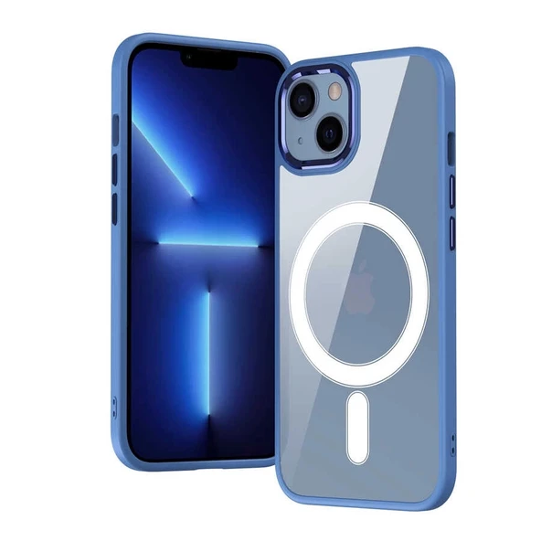 Apple iPhone 13 Kılıf Wireless Şarj Özellikli Zore Krom M-safe Silikon Kapak - Resim 3