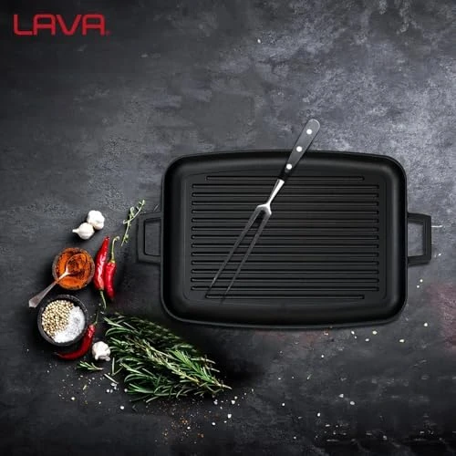 Lava Döküm Grill Tepsi, Izgara yüzeyli, Metal Kulplu, 31x42cm - 7