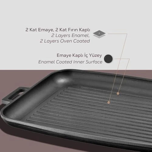 Lava Döküm Grill Tepsi, Izgara yüzeyli, Metal Kulplu, 31x42cm - 8
