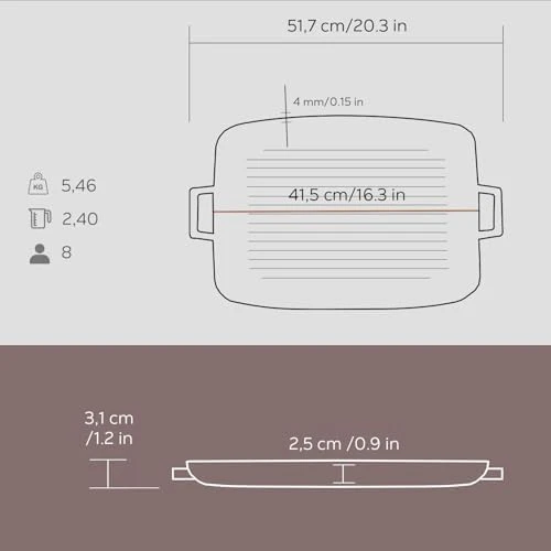 Lava Döküm Grill Tepsi, Izgara yüzeyli, Metal Kulplu, 31x42cm - 4