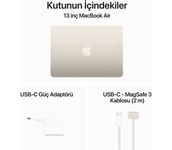 MacBook Air M3 Çip 8GB 512GB SSD macOS 13" Taşınabilir Bilgisayar Yıldız Işığı MRXU3TU/A - 9