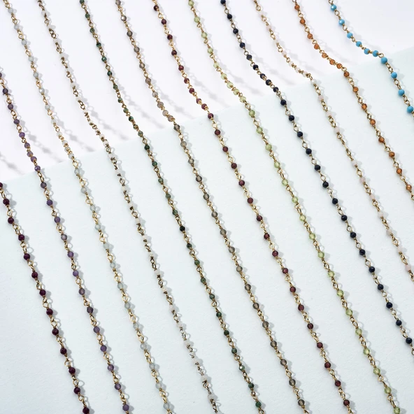 14 Ayar Altın Kaplama Safir Doğal Taş El Yapımı Gümüş Kolye - CNS00626 - 5