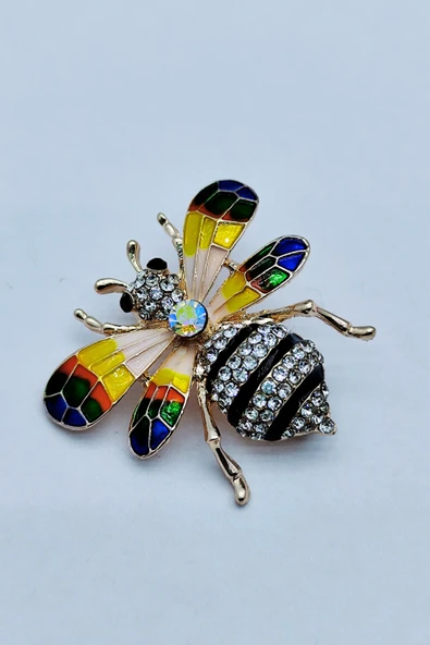Gökkuşağı Parıltılı Arı Broşu - Resim 3
