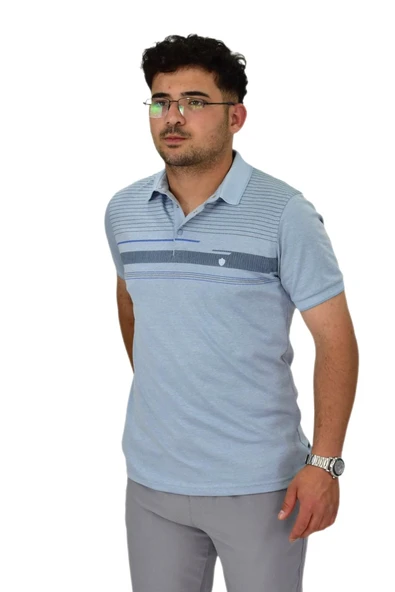 Erkek Polo Yaka Pano Çizgili Tişört T273 BGL-ST04592 - Resim 5