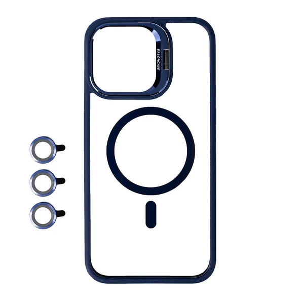 Apple iPhone 15 Pro Max Kılıf M-safe Şarj Özellikli Standlı Zore M-safe Klon Lensli Kapak