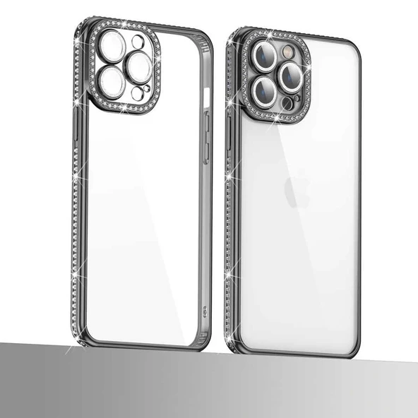 Apple iPhone 12 Pro Kılıf Kamera Korumalı Taşlı Zore Mina Kapak - Resim 4