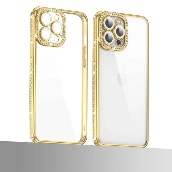 Apple iPhone 13 Pro Kılıf Kamera Korumalı Taşlı Zore Mina Kapak - 4