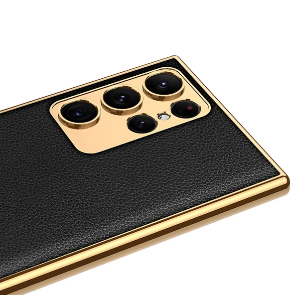 Galaxy S23 Ultra Kılıf Deri Görünümlü Kenarları Elektroplating Kaplama Zore Fizyon Kapak - Resim 6