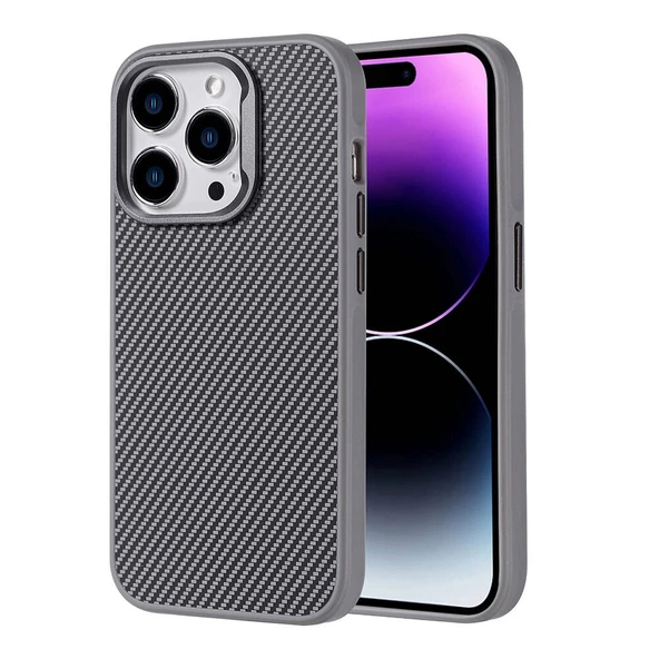 Apple iPhone 14 Pro Max Kılıf M-safe Şarj Özellikli Karbon Fiber Görünümlü Zore Troy Kapak