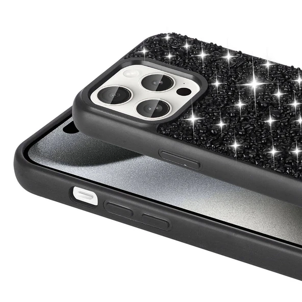 Apple iPhone 15 Pro Kılıf Parlak Taşlı Tasarım Zore Linea Diamond Kapak - Resim 7