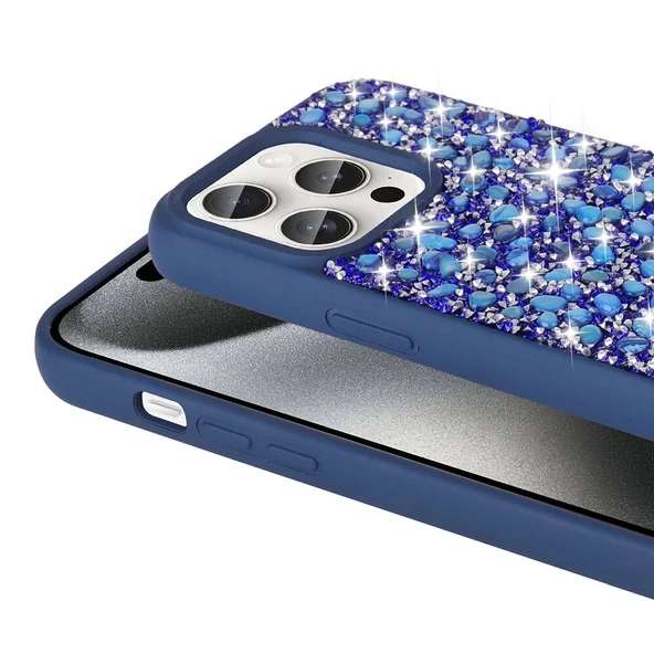 Apple iPhone 15 Pro Kılıf Parlak Taşlı Tasarım Zore Linea Diamond Kapak - Resim 9