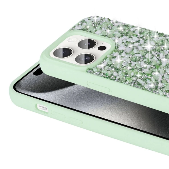 Apple iPhone 15 Pro Kılıf Parlak Taşlı Tasarım Zore Linea Diamond Kapak - Resim 5