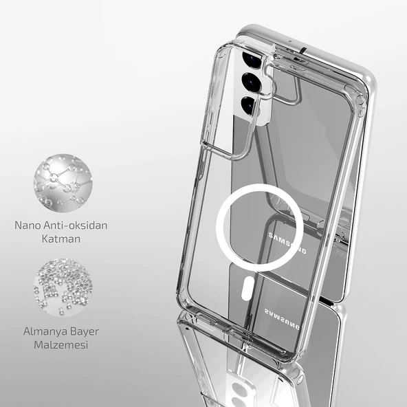 Galaxy S23 Kılıf M-safe Şarj Özellikli Şeffaf Sert PC Zore Embos Kapak - 7