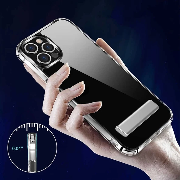 Apple iPhone 12 Pro Kılıf Standlı Şeffaf Silikon Zore L-Stand Kapak - 7
