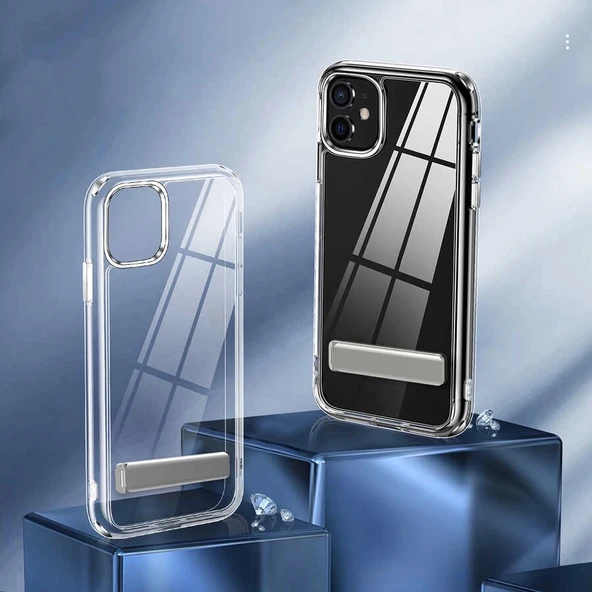 Apple iPhone 11 Kılıf Standlı Şeffaf Silikon Zore L-Stand Kapak - 11
