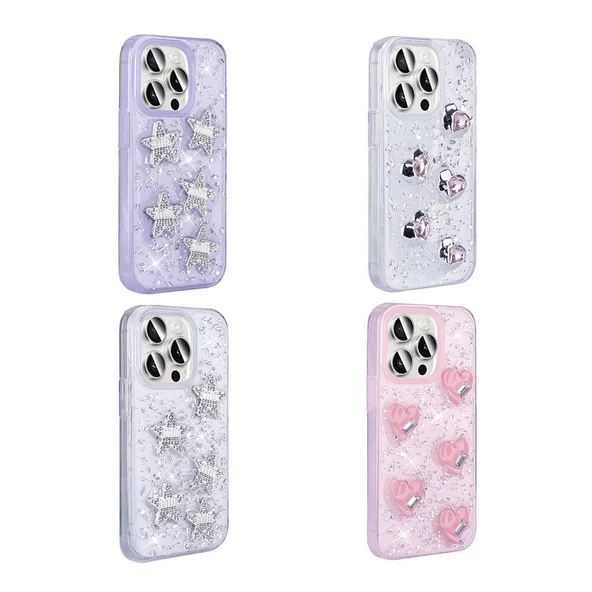 Apple iPhone 15 Pro Max Kılıf Airbagli Simli Arka Yüzey Zore Işıltı Silikon Kapak - Resim 2