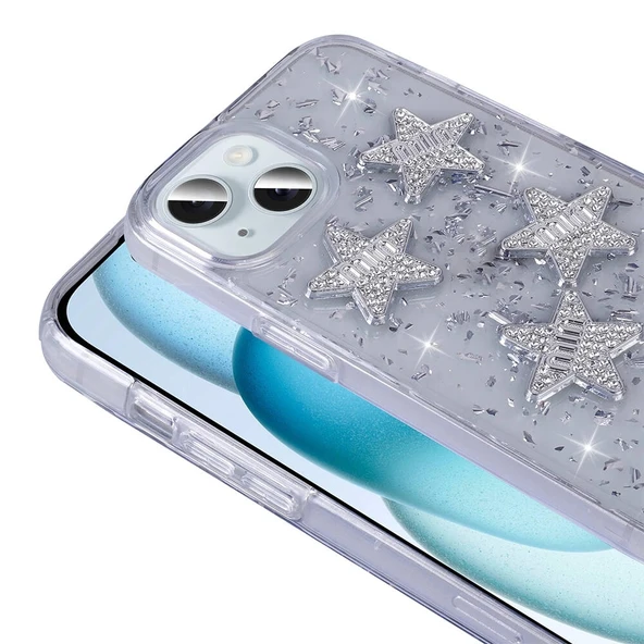 Apple iPhone 14 Kılıf Airbagli Simli Arka Yüzey Zore Işıltı Silikon Kapak - 7